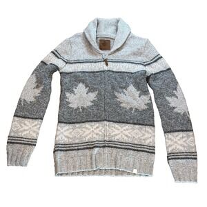 Canadiana Womens Canada Leaf Heavy Wool Blend Full Zip Winter Cardigan Sweater S